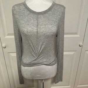 Aerie Gray Fitted Long Sleeve Tie Front Tee